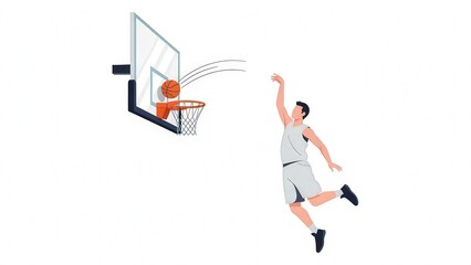 Naklejka premium Young Male Basketball Player Dunking Shot During Game Match Action