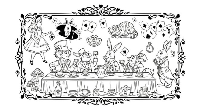 Alice in Wonderland Tea Party Illustration.