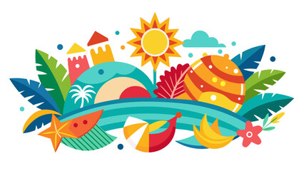 Colorful celebration with vibrant fruits, flowers, and a cheerful sunburst Vector