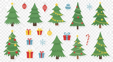 Obraz premium Christmas Trees and Decorations Set Illustration.