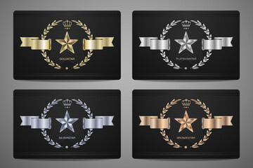 Set of black banners, Gold, platinum,silver and bronze star, Vector illustration.l