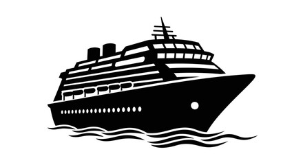 Obraz premium Cruise Ship Silhouette Illustration on White Background.