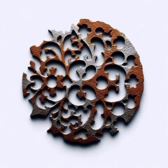 A minimalist rust lace fragment on white, Ai generated image