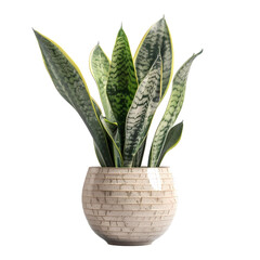 Snake plant, Sansevieria,  in the modern pot, upright leaves, isolated on transparent background 