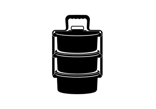 Traditional Tiffin Carrier Silhouette &ndash; South Asian Multi-Tier Lunchbox Icon