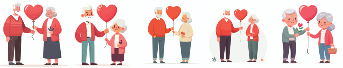 Obraz premium vector of a old couple giving valentine love balloons