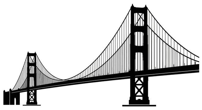 Golden Gate Bridge Illustration Black White.