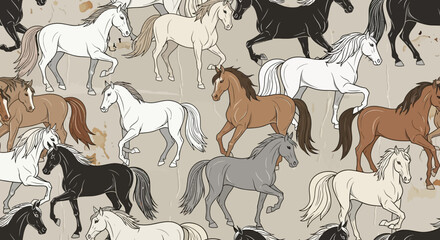 Fototapeta premium Horses Running in Various Colors and Breeds.