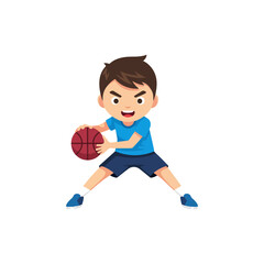 Boy playing with basketball outdoors.