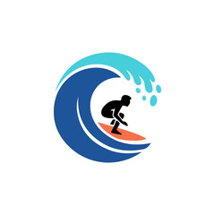 Fototapeta premium Dynamic Surfer Riding a Powerful Ocean Wave Logo Design.