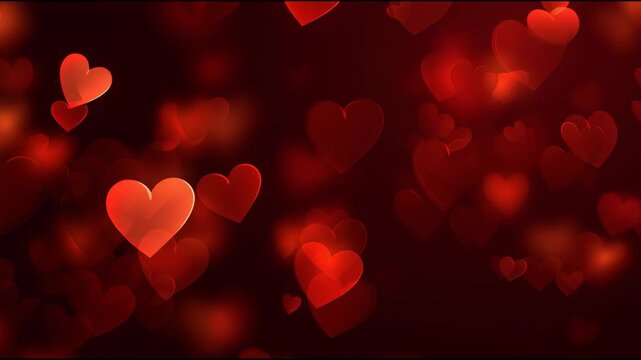 Abstract glowing heart shapes cinematic bokeh light effect for romance