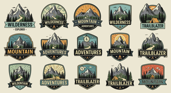 Mountain Trailblazer Wilderness Adventure Logos Collection.
