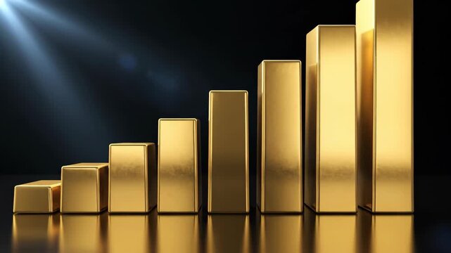 Shiny gold bar chart symbolizing financial success and strong economic growth. positive representation of investment profit, wealth accumulation, and market prosperity