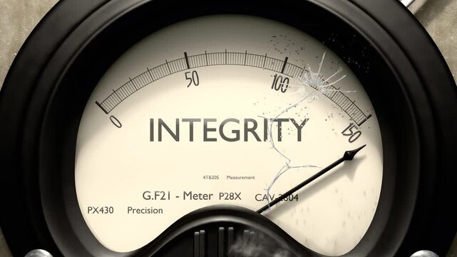 Integrity meter showing big levels of integrity. Dangerously increasing high values of integrity, critical overload. Too much, off the charts. Max integrity