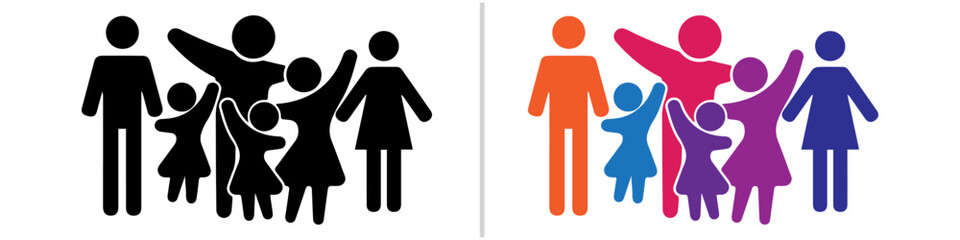 Happy Family vector illustration. Happy family silhouette. parents and children playing on grass, joyful people celebrating success.