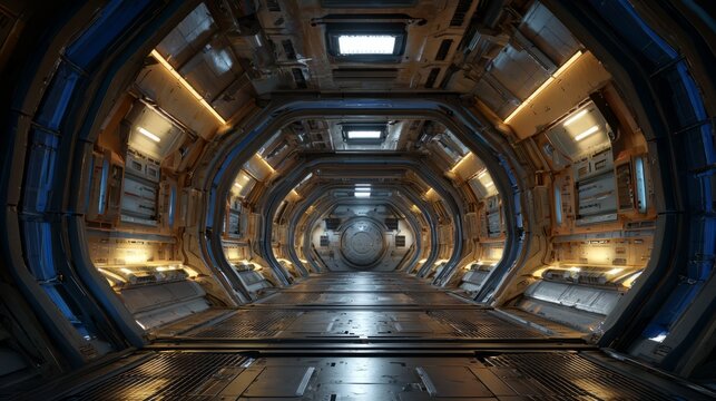 Futuristic sci-fi spaceship corridor interior