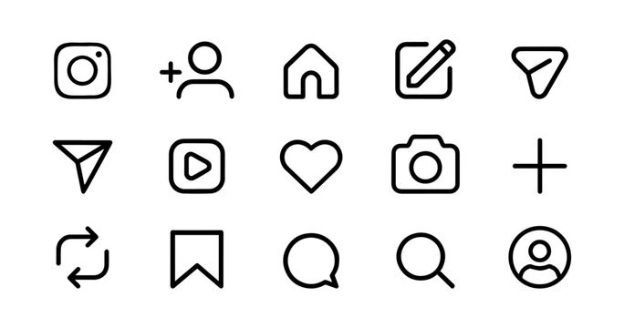 New updated Instagram user interface icon set, interaction symbols, social media web linear sign, vector illustration