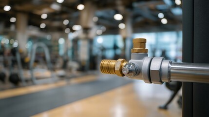 Naklejka premium A detailed view of a water temperature valve in a state-of-the-art fitness center, illustrating the importance of regulated temperatures in the shower area, enhancing the overall experience of gym