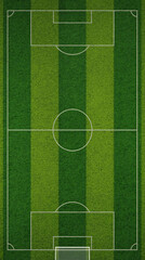 Obraz premium Top Down View of a Soccer Field with Striped Grass and Full Markings