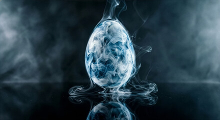 Obraz premium Abstract Surreal Easter Egg Shape Made of Swirling White Smoke on Dark Background