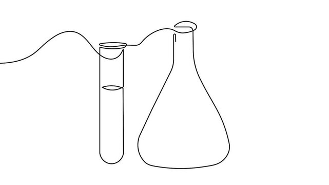 Animated laboratory beaker and test tube one line drawing minimalist chemistry loop
