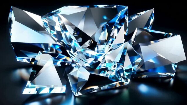 A brilliant 3d crystal diamond and precious blue gemstone with shiny bows reflect luxury as a wealth gift decoration on a black background