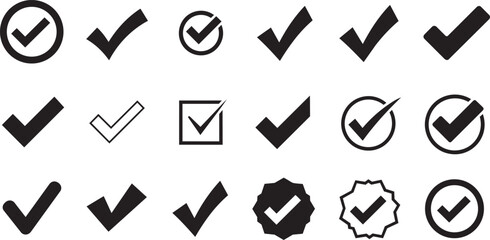 Vector checkmark icons, black and white check symbols, ticks and verified signs, for website, app, UI, branding, or marketing materials, Isolated on transparent background, png © Abdul