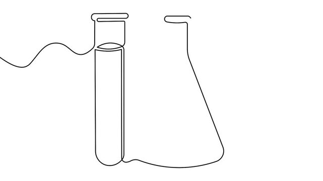 Test tube and beaker continuous one line art animation seamless loop science video