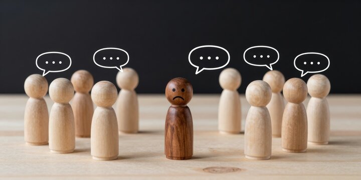 Conceptual image showing a group and single person, exclusion, discrimination, loneliness, prejudice, social exclusion