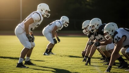 Youth Football Team Preparing for Play on Sunny Field During Practice Session