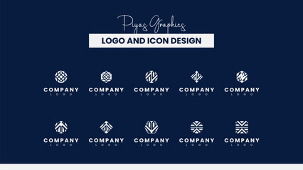 Naklejka premium Geometric Line Logo Icon Set