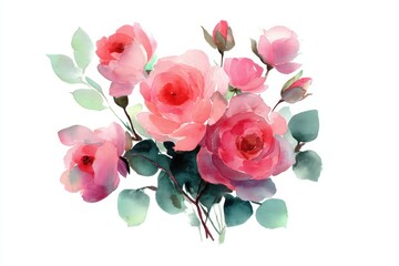Fototapeta premium Watercolor pink roses bouquet for Valentine's Day love