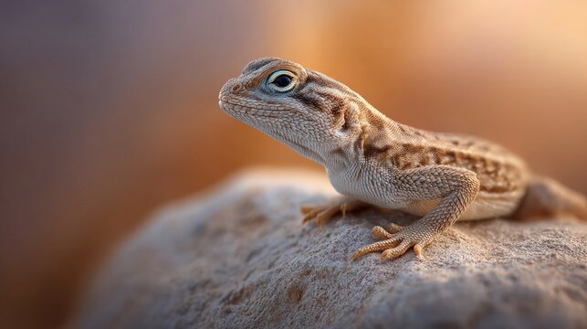 Close-up of a lizard basking on a rock under warm sunlight in a natural habitat setting