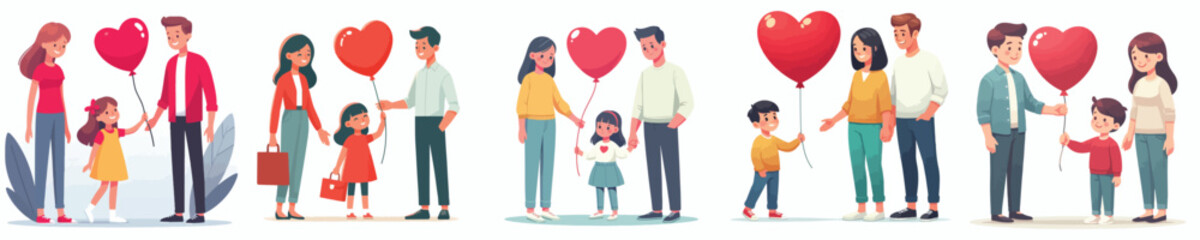 vector of a child giving a valentine love balloon to parent
