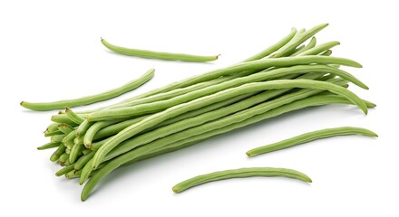 Obraz premium Fresh Green Beans on White Background for Healthy Eating