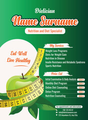 English flyer, poster, and price list template design for dietitian advertising