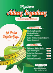 Turkish flyer, poster, and price list template design for dietitian advertising
