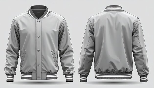 Front and back views of a grey bomber jacket