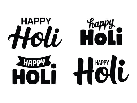 Happy Holi Festival Typography design in a white background. Happy Holi Silhouette text. Holi, happy Holi, text, typography

