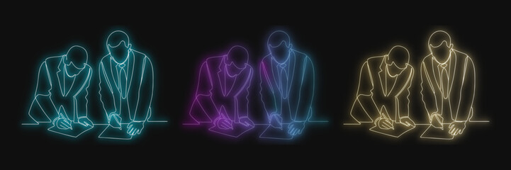Neon People Set, Glowing Figures, Abstract Human Silhouettes Vector Illustration