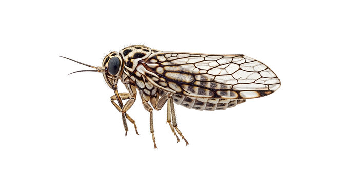 Detailed planthopper insect illustration, macro cicada bug with patterned wings, isolated fulgoroid insect on white background PNG