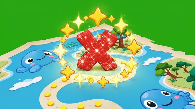 Treasure Map with Red Cross Markings.