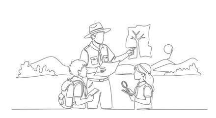 Obraz premium family outdoor education, kids learning nature