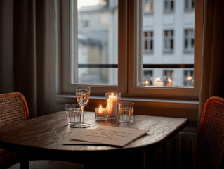 Elegant dining table set with candles and decor items