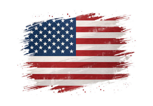 Painted American flag with brush stroke texture stars stripes patriotic artistic style, isolated on a transparent background