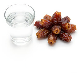 Glass of water and dates for iftar, Middle Eastern Ramadan simplicity