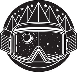 Ski goggles with mountain and stars silhouette logo design