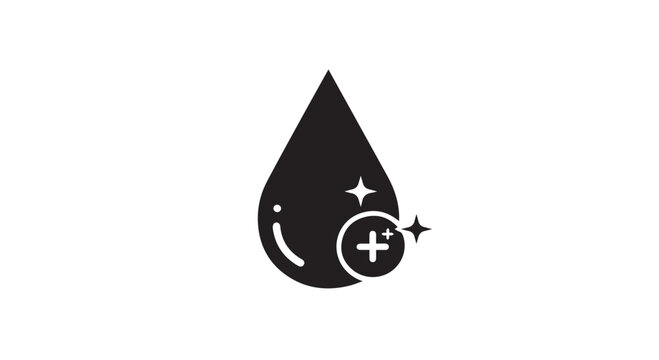 Modern plus sign in a drop with sparkling effect on white background