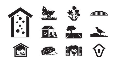 Black silhouettes of animals and nature icons for design projects © Noor