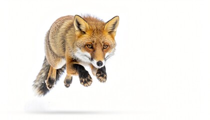 Fototapeta premium Dynamic Red Fox Leaping in Winter Snow